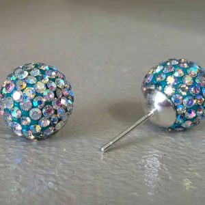 Ocean Blue AB 10mm Crystal Ball Earrings